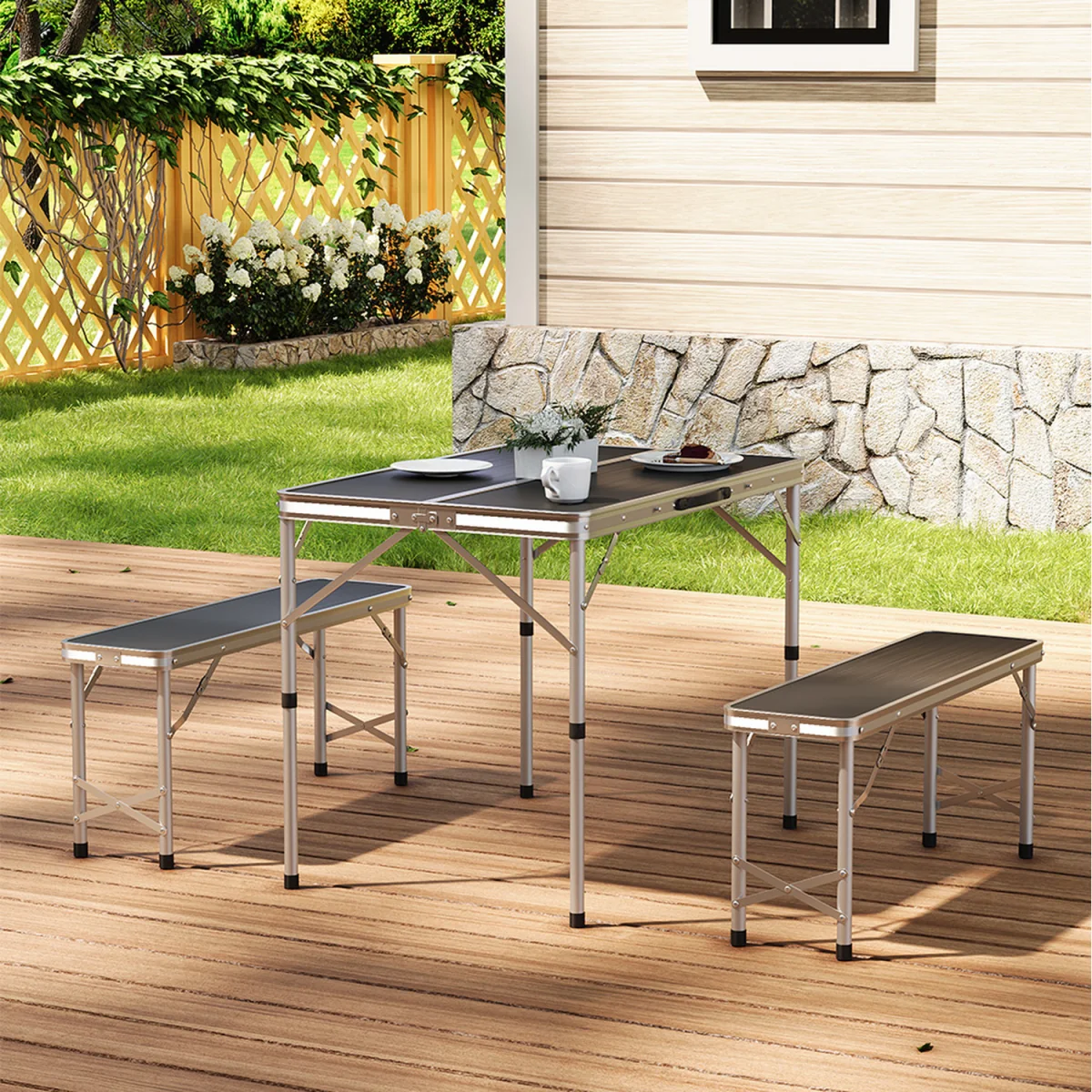 Folding Bench and Table Set - Black – image 1