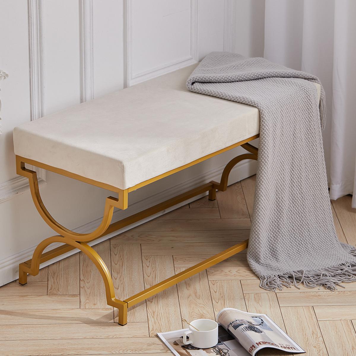 Velvet Modern Bench Seat - Light Grey – image 12