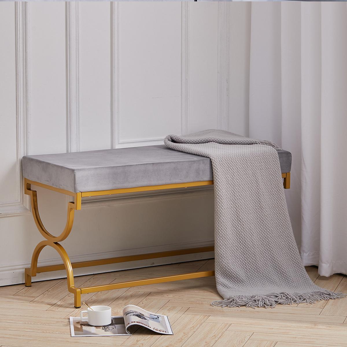 Velvet Modern Bench Seat - Light Grey – image 7