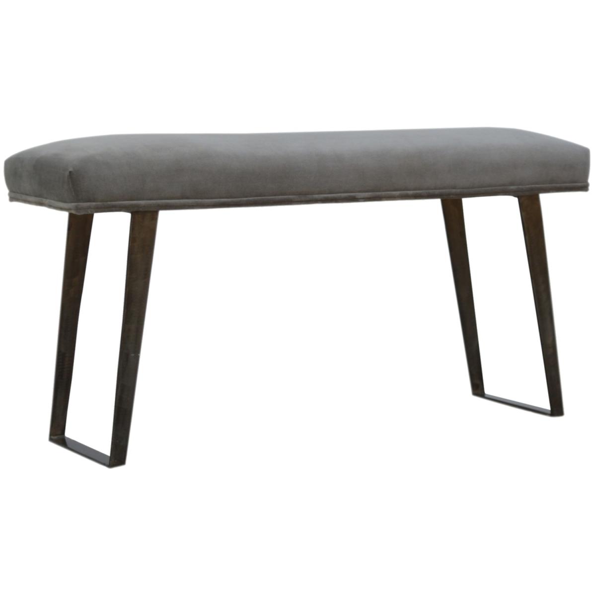 Modern Hand Crafted Grey Velvet Industrial Style Bench - Grey – image 2