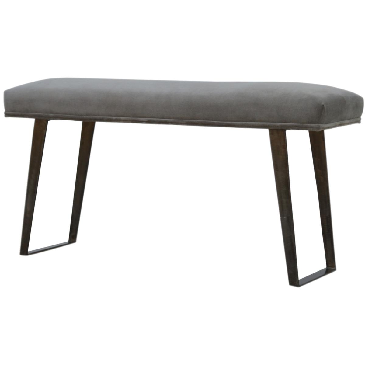 Modern Hand Crafted Grey Velvet Industrial Style Bench - Grey – image 3