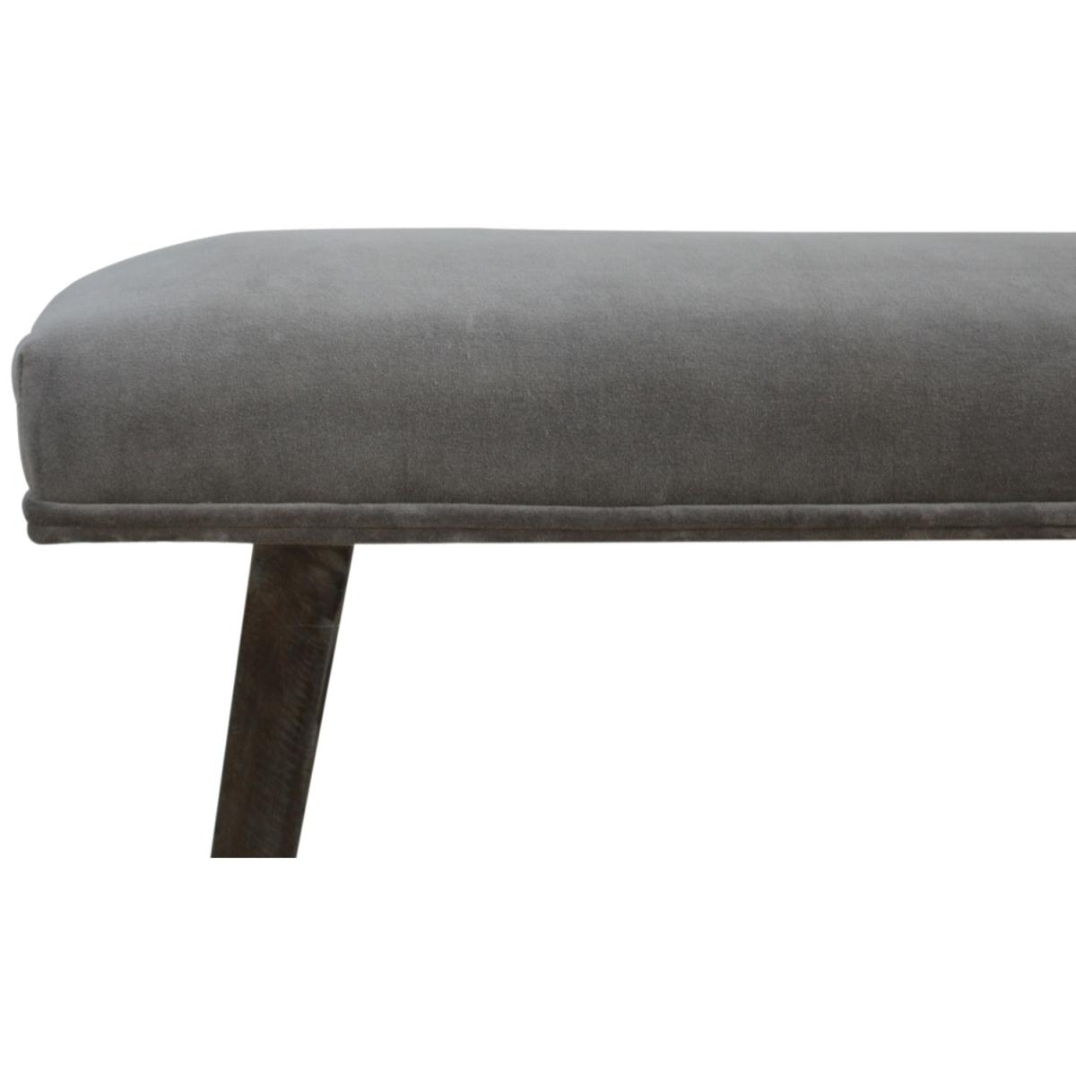 Modern Hand Crafted Grey Velvet Industrial Style Bench - Grey – image 4