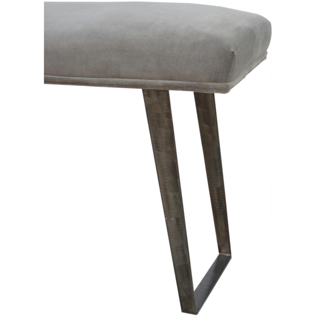Modern Hand Crafted Grey Velvet Industrial Style Bench - Grey – image 5