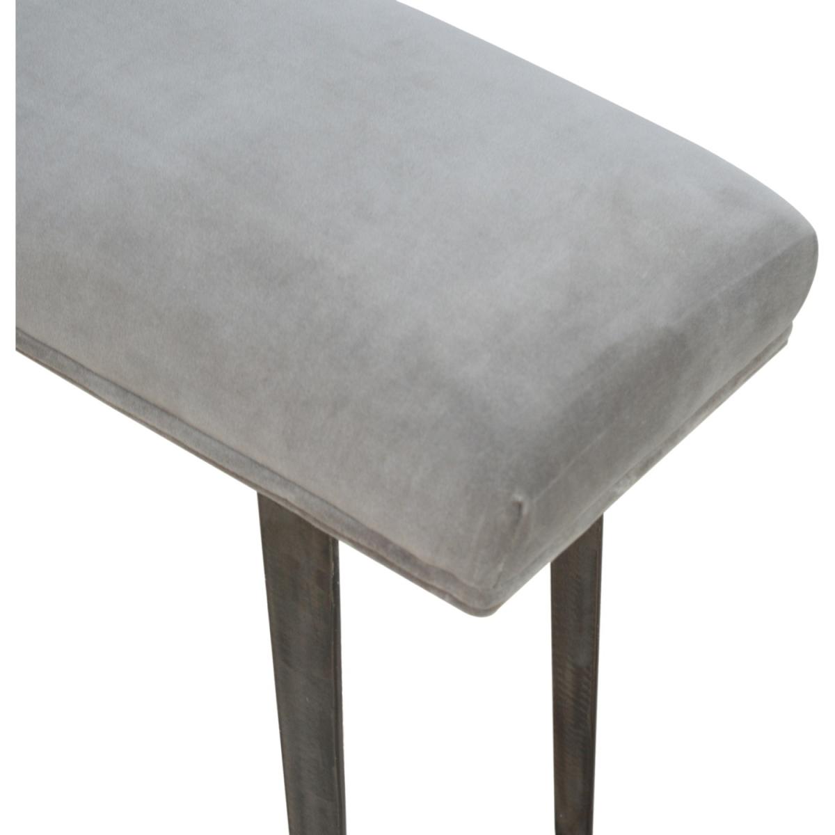 Modern Hand Crafted Grey Velvet Industrial Style Bench - Grey – image 6
