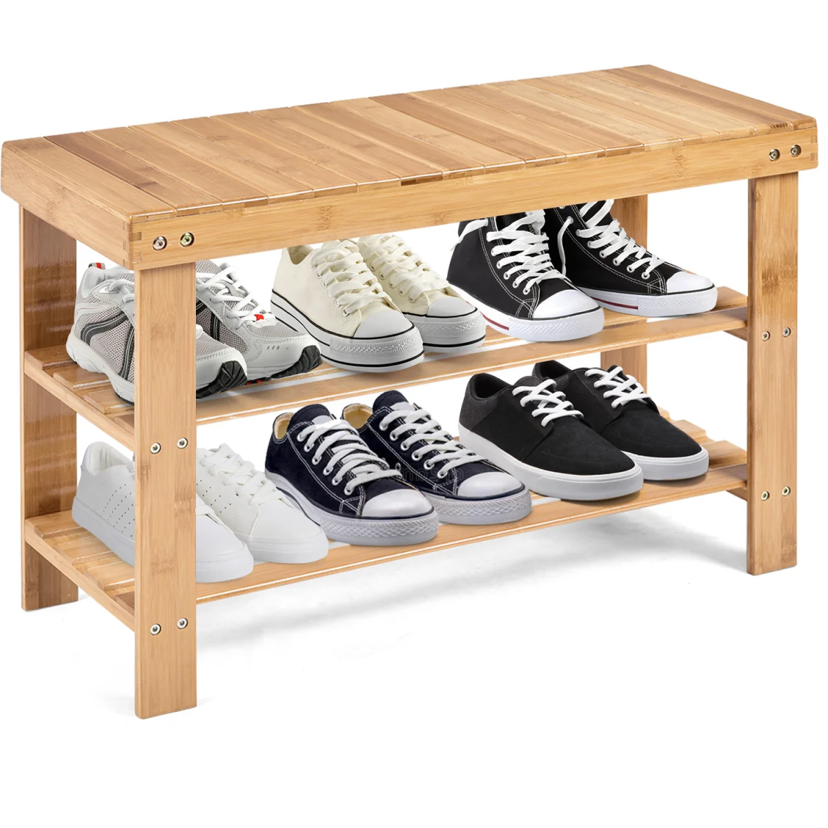 3-Tier Shoe Rack Bench Shoe Shelf Organizer - Brown – image 2