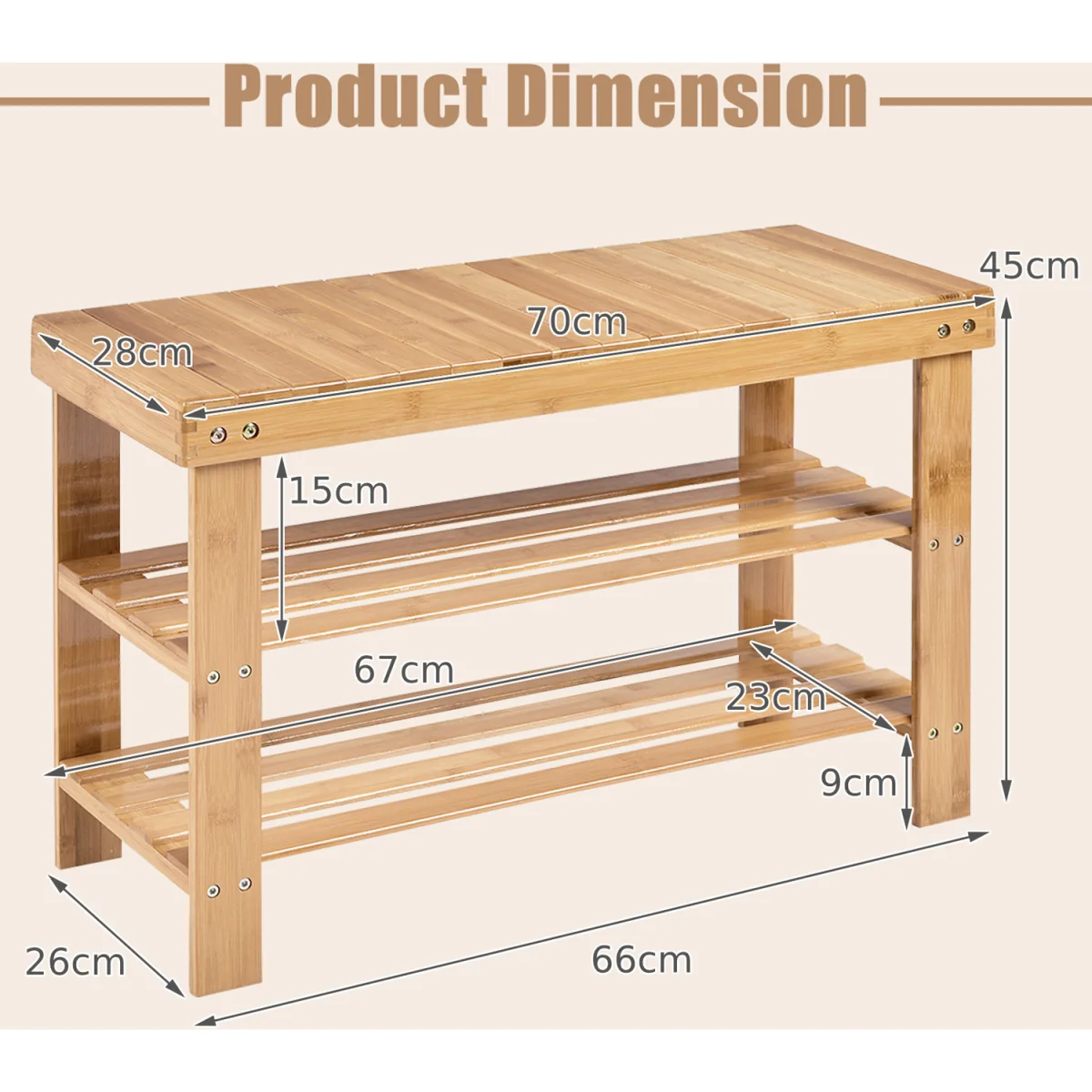 3-Tier Shoe Rack Bench Shoe Shelf Organizer - Brown – image 7