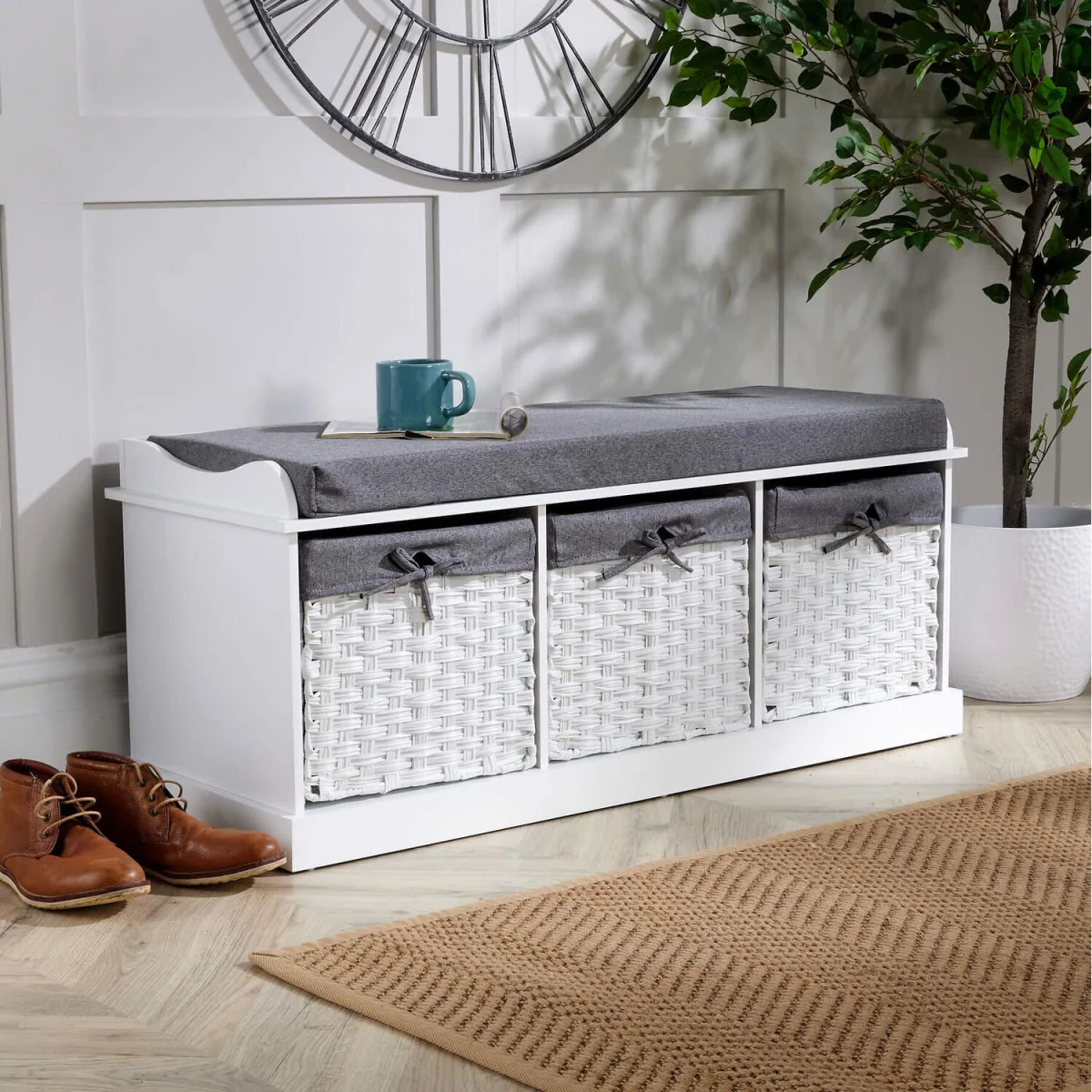 Malibu White Storage Bench 3 Drawer - Grey – image 11