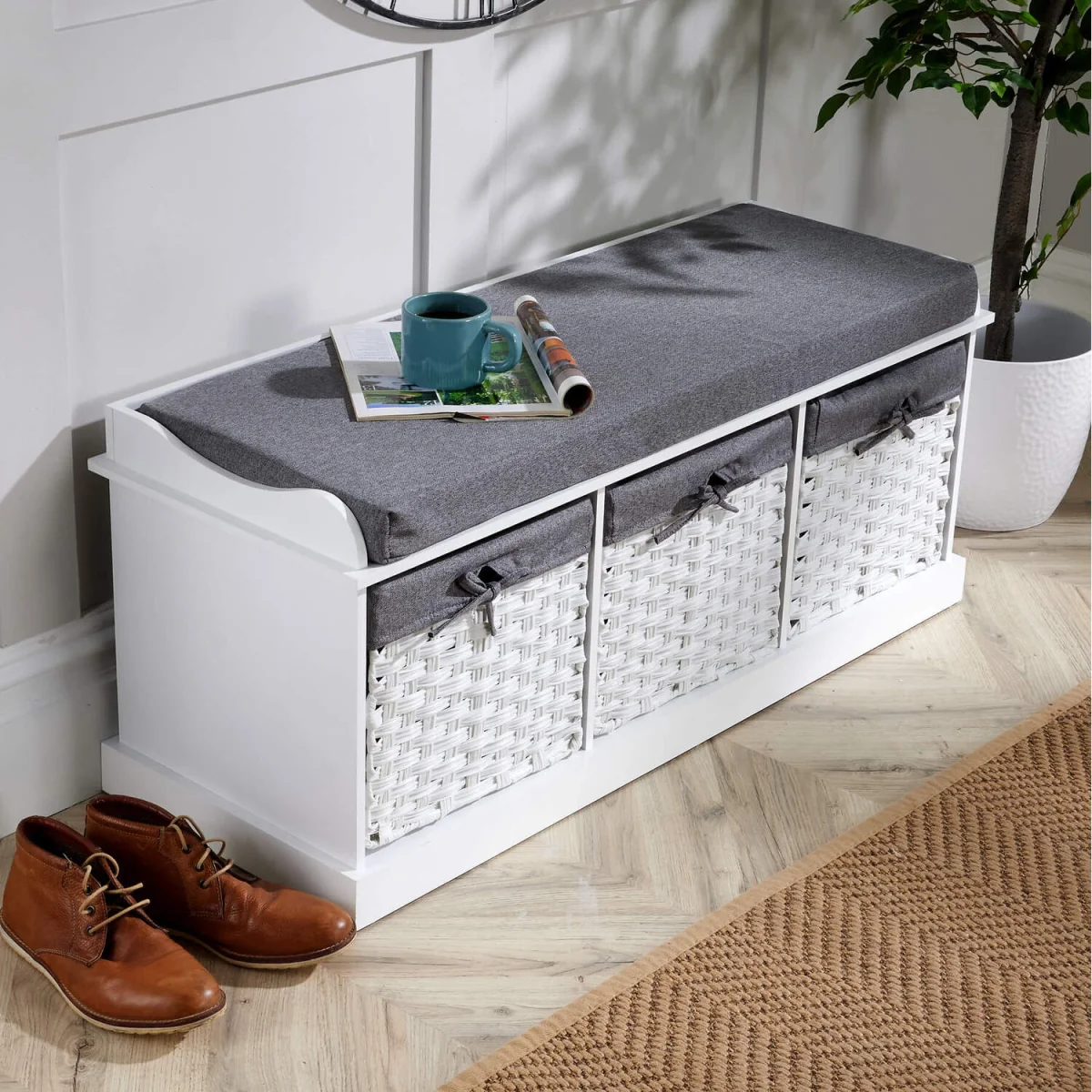 Malibu White Storage Bench 3 Drawer - Grey – image 12
