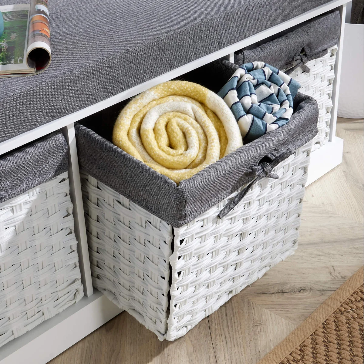 Malibu White Storage Bench 3 Drawer - Grey – image 17