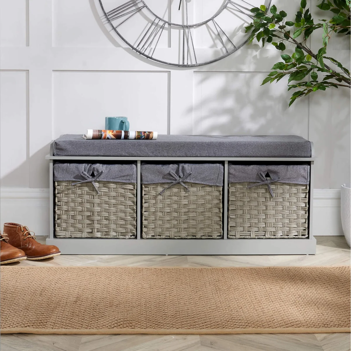 Malibu White Storage Bench 3 Drawer - Grey – image 5