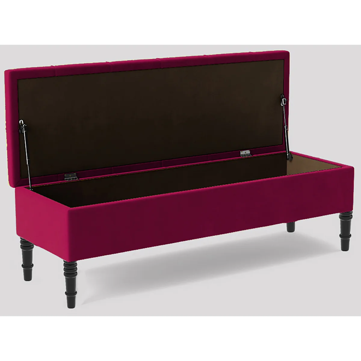 150cm Chesterfield Ottoman Storage Bench, Steel Grey Tufted Upholstered Velvet Ottoman Footstool - Red Plush Velvet – image 2