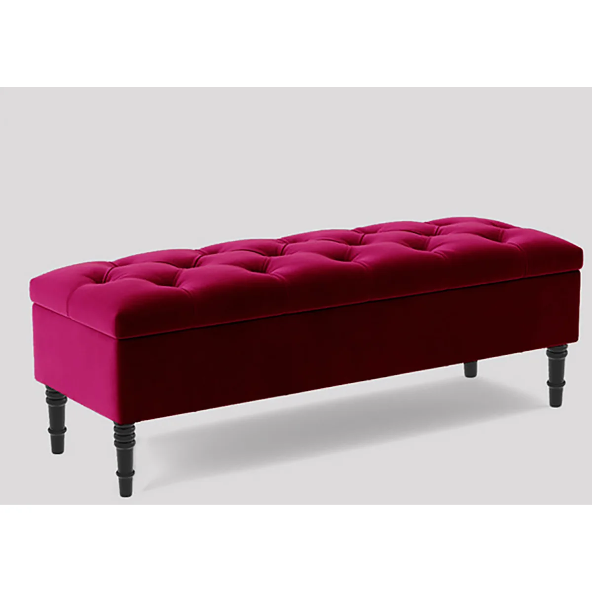 150cm Chesterfield Ottoman Storage Bench, Steel Grey Tufted Upholstered Velvet Ottoman Footstool - Red Plush Velvet – image 3