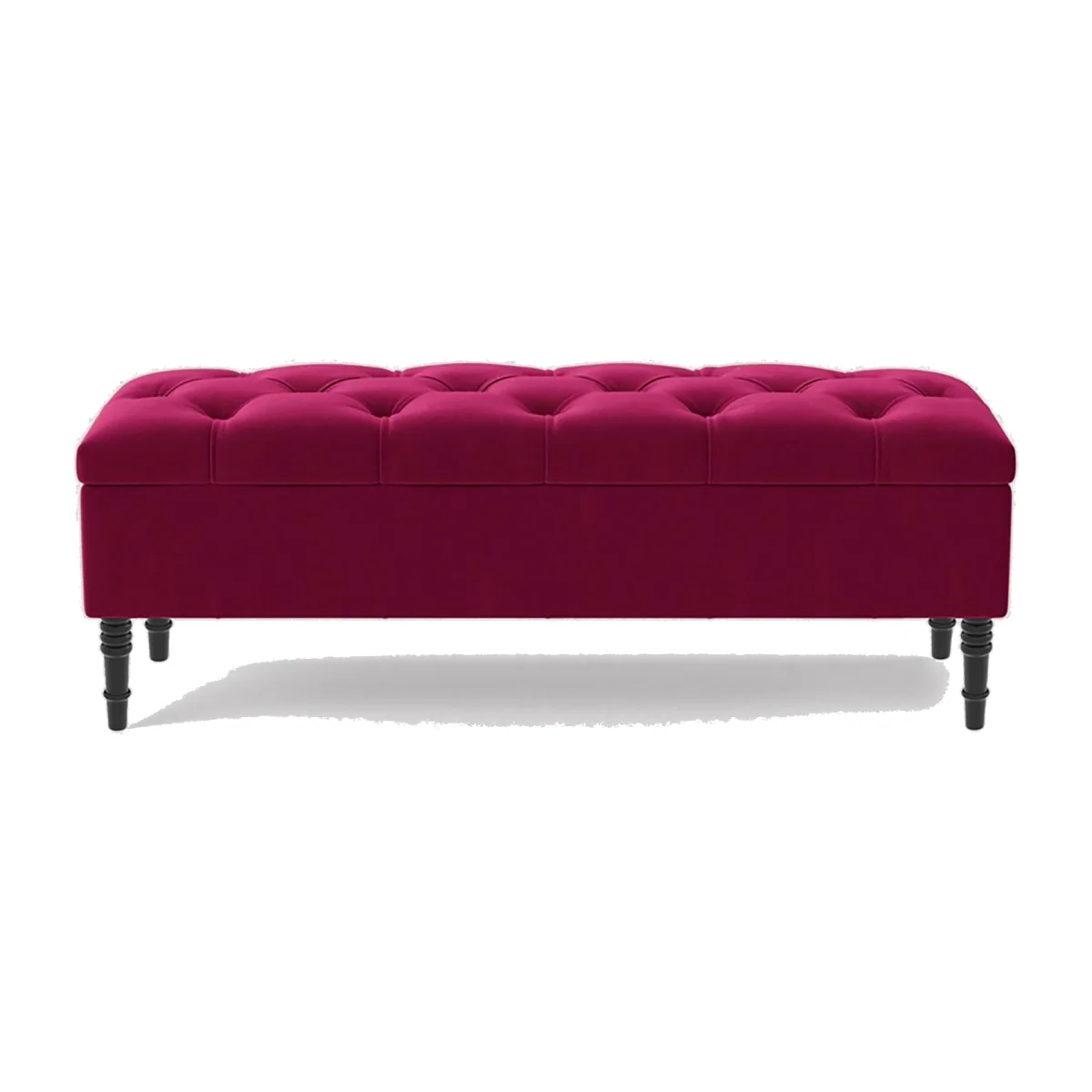 150cm Chesterfield Ottoman Storage Bench, Steel Grey Tufted Upholstered Velvet Ottoman Footstool - Red Plush Velvet – image 1