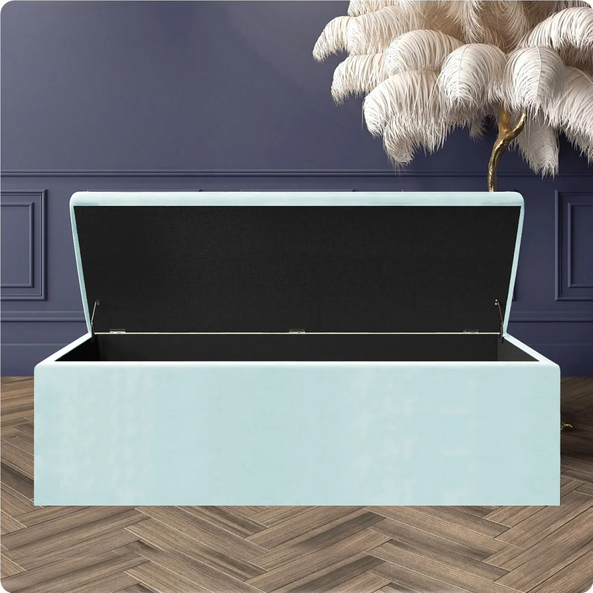 Large Plain Safar Storage Ottoman Box, Plush Velvet Upholstered Deep Storage End of Bed Bench - Black Plush Velvet – image 32