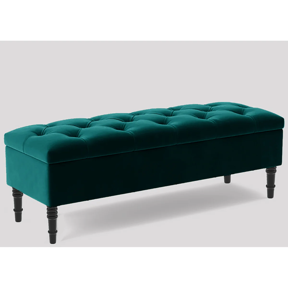 137cm Chesterfield Ottoman Storage Bench, Duck Egg Tufted Upholstered Velvet Ottoman Footstool - Emerald Green Plush Velvet – image 3
