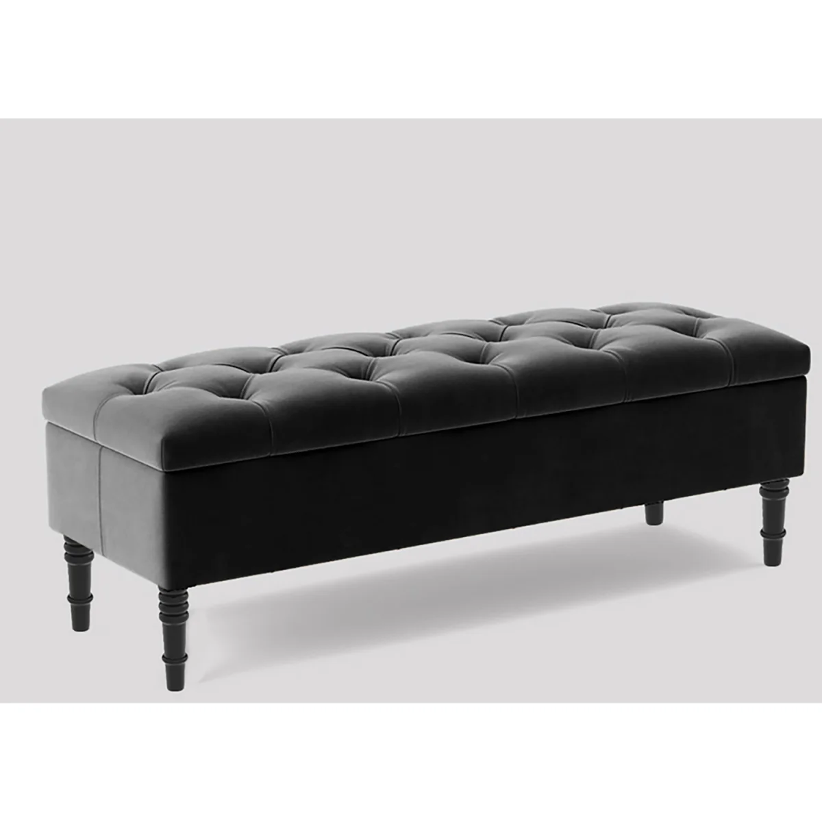 137cm Chesterfield Ottoman Storage Bench, Duck Egg Tufted Upholstered Velvet Ottoman Footstool - Steel Grey Plush Velvet – image 3