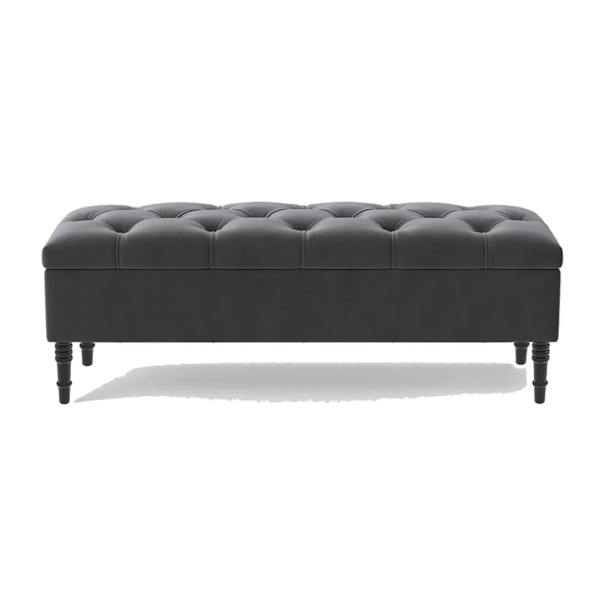 137cm Chesterfield Ottoman Storage Bench, Duck Egg Tufted Upholstered Velvet Ottoman Footstool - Steel Grey Plush Velvet – image 1
