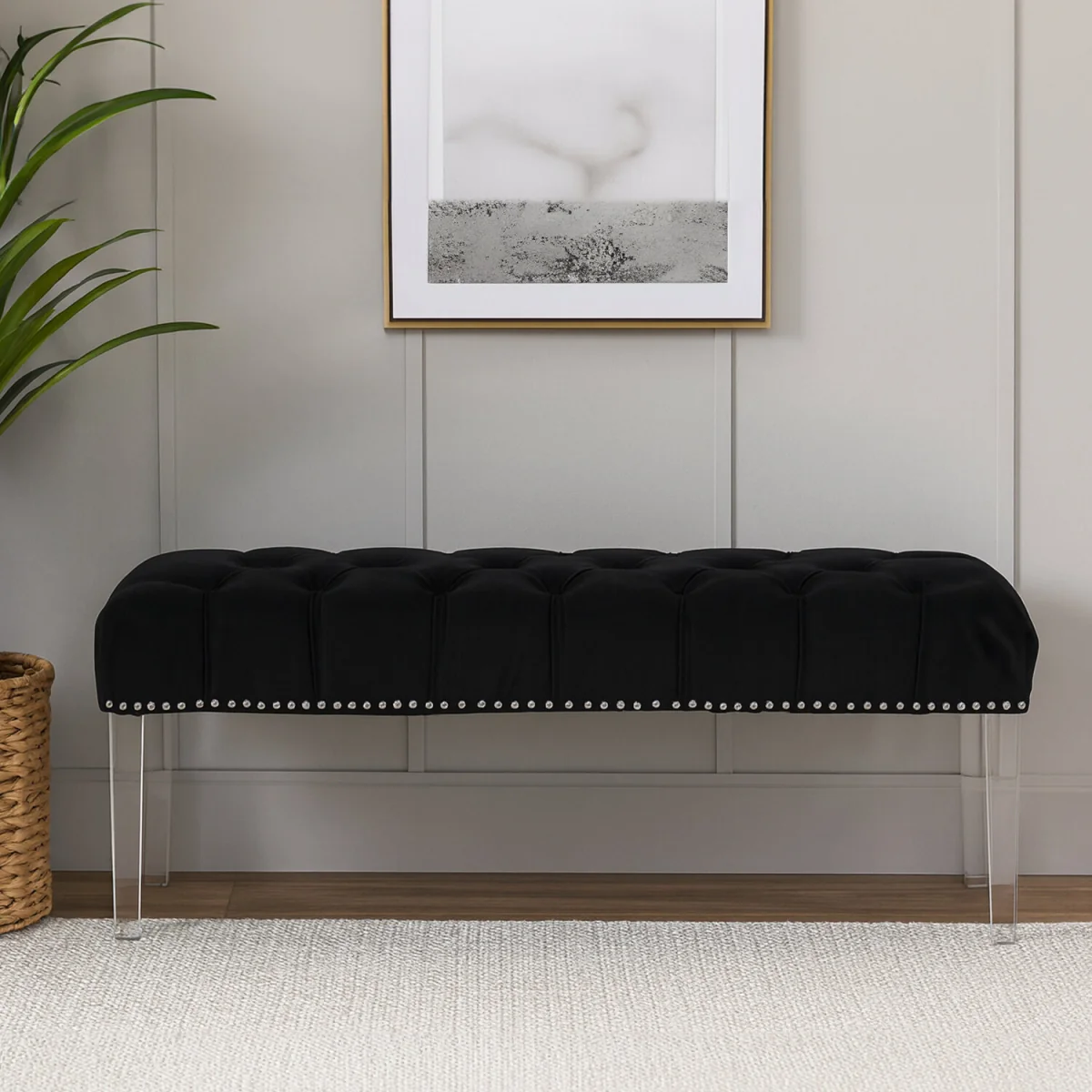 Clarence Black Velvet Bench - Black – image 1