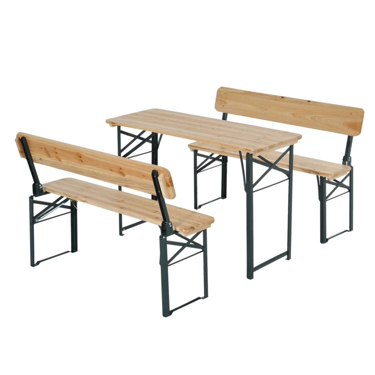 Mamoni Wood Natural Portable Folding Picnic Table With 2 Benches – image 3