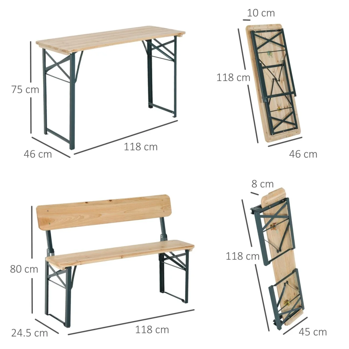 Mamoni Wood Natural Portable Folding Picnic Table With 2 Benches – image 4