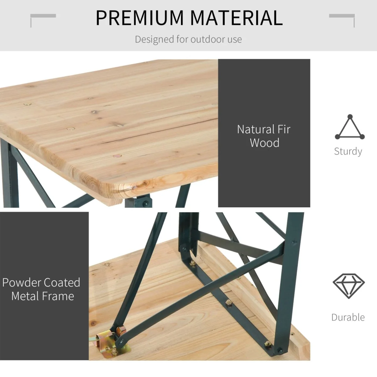 Mamoni Wood Natural Portable Folding Picnic Table With 2 Benches – image 5