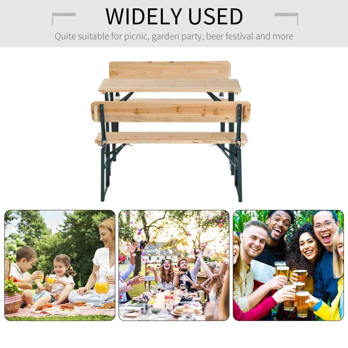 Mamoni Wood Natural Portable Folding Picnic Table With 2 Benches – image 6