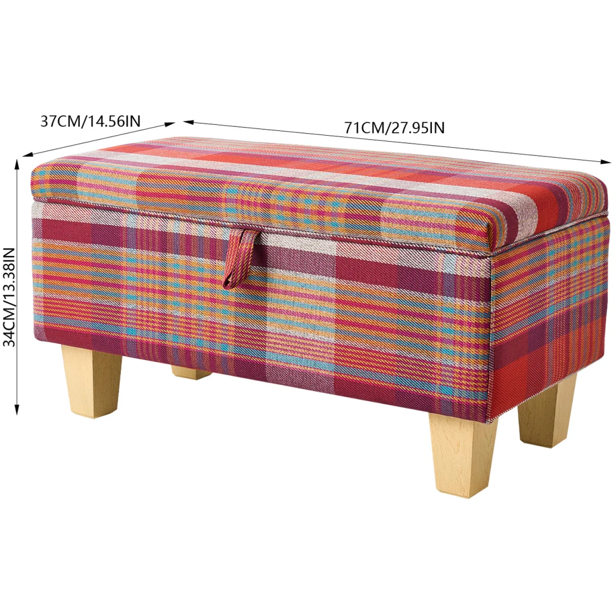 Linen Upholstered Storage Ottoman Bench - Red – image 2