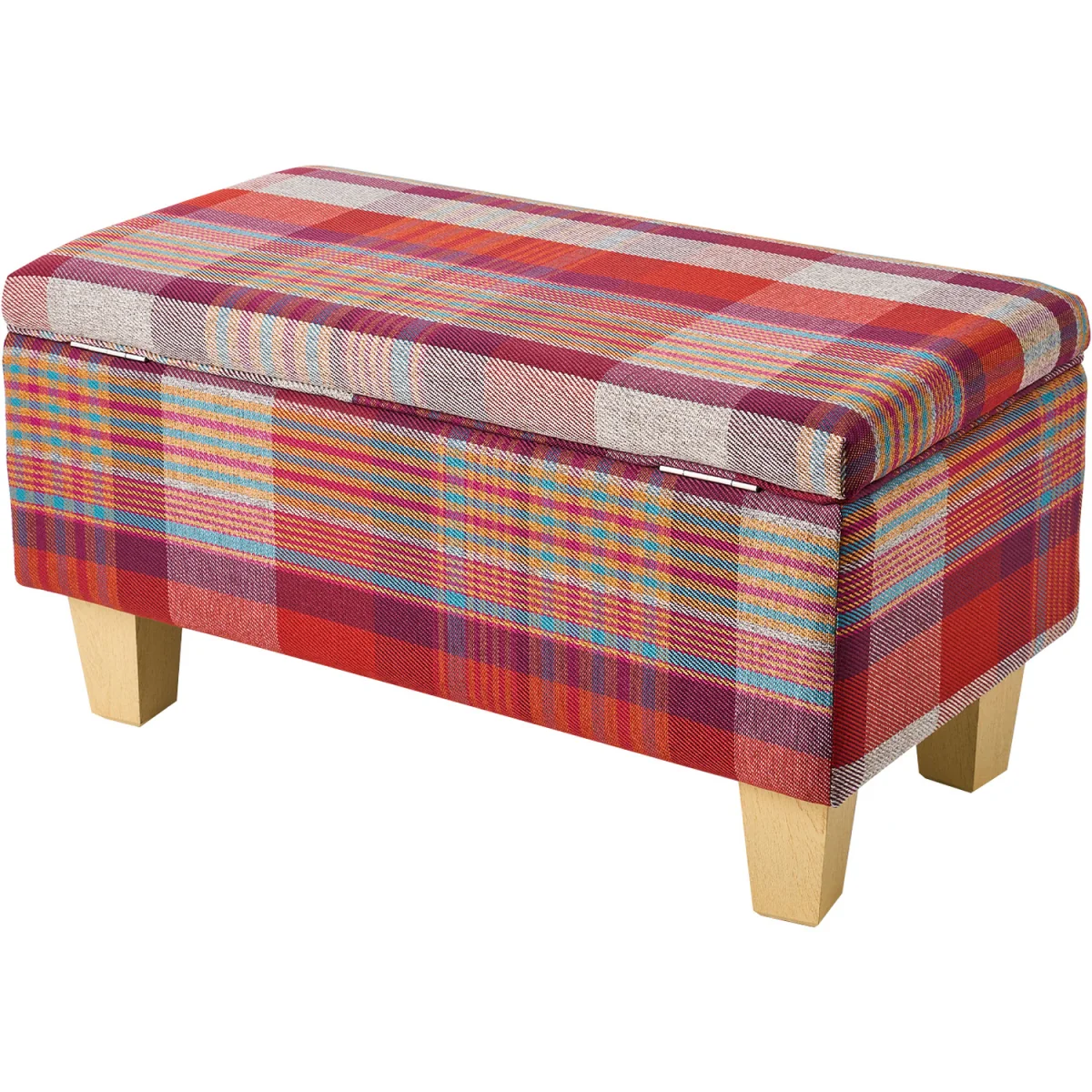 Linen Upholstered Storage Ottoman Bench - Red – image 4