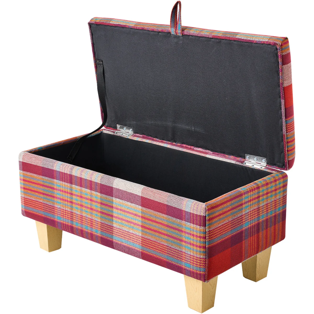 Linen Upholstered Storage Ottoman Bench - Red – image 5