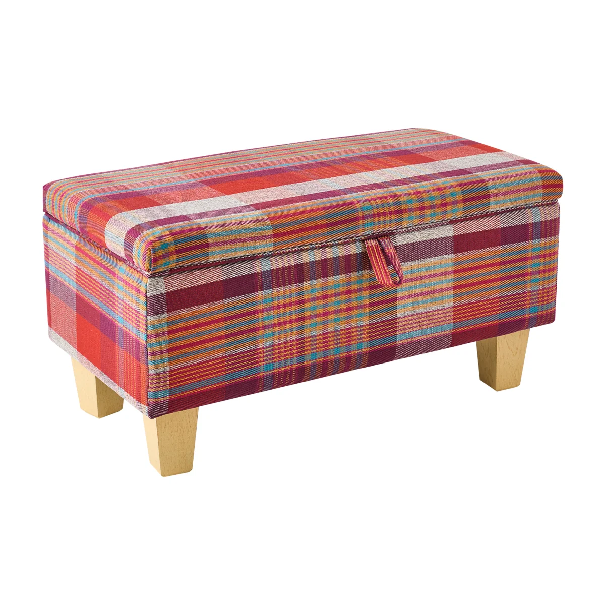 Linen Upholstered Storage Ottoman Bench - Red – image 1