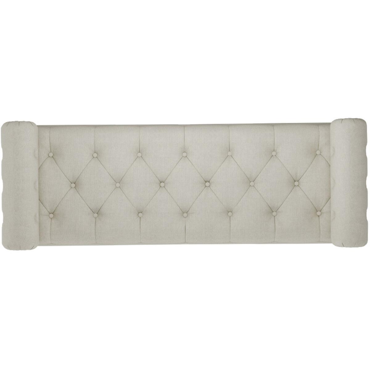Upholstered Buttoned Storage Ottoman Bench With Rolled Armrests - Beige Yellow – image 2