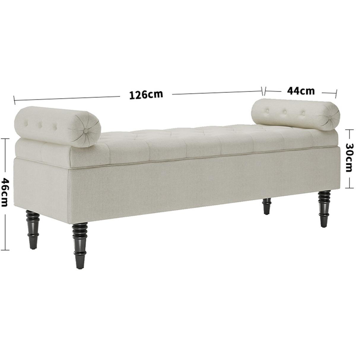 Upholstered Buttoned Storage Ottoman Bench With Rolled Armrests - Beige Yellow – image 3