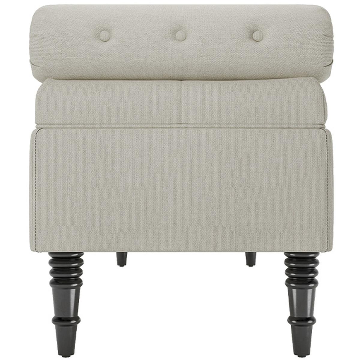 Upholstered Buttoned Storage Ottoman Bench With Rolled Armrests - Beige Yellow – image 4