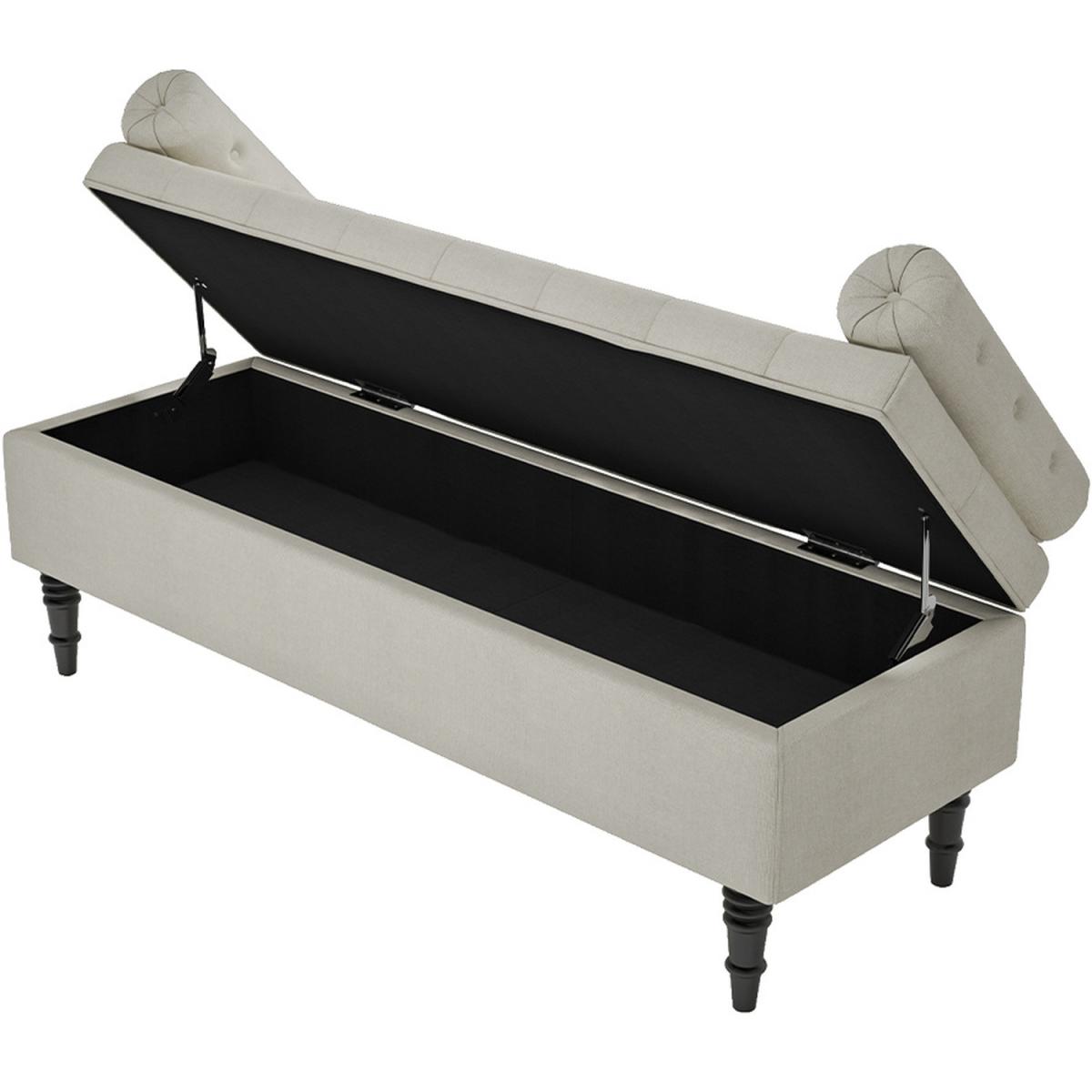 Upholstered Buttoned Storage Ottoman Bench With Rolled Armrests - Beige Yellow – image 5
