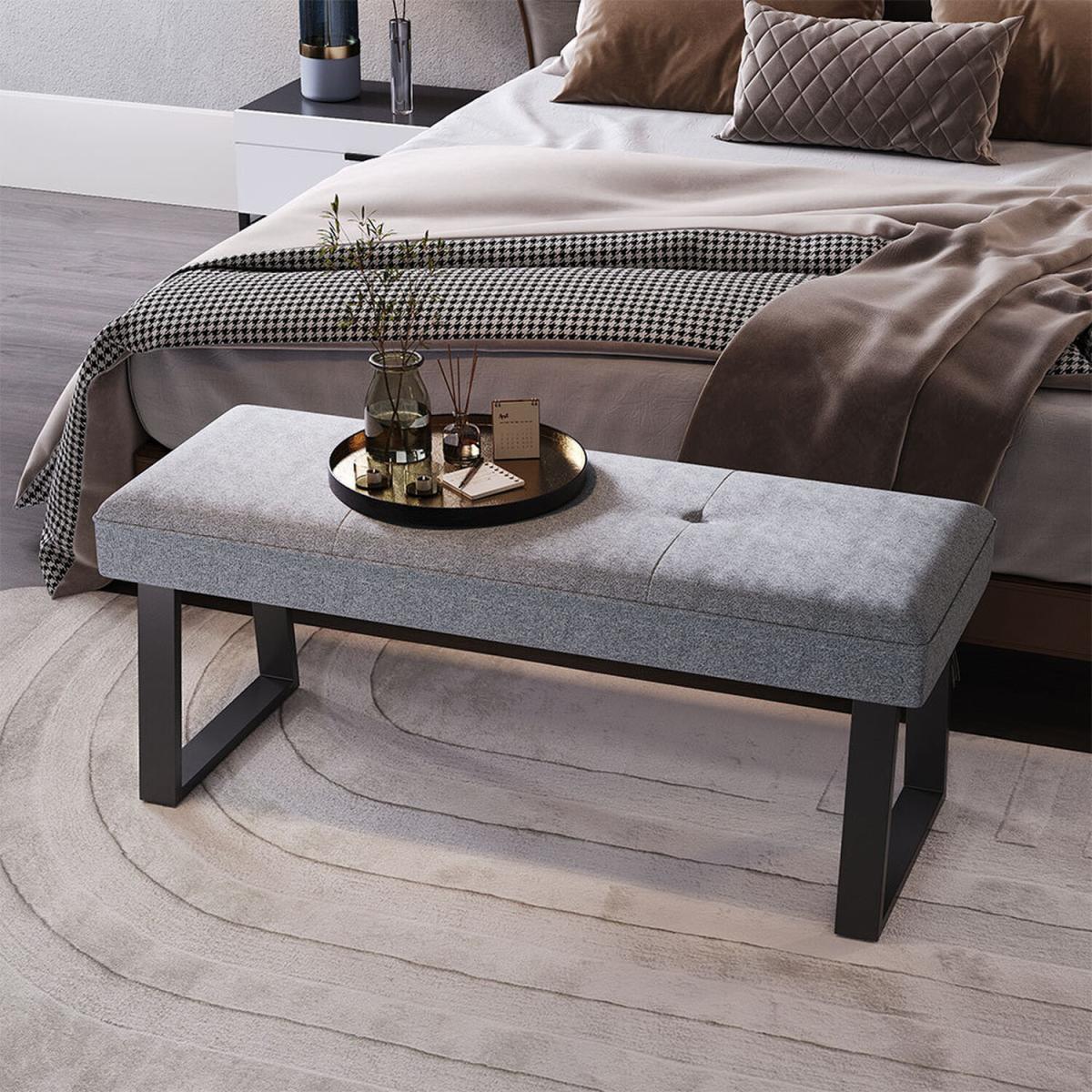 Storage Ottoman Bench Linen Window Seat Upholstered Bench Seat - Grey – image 2