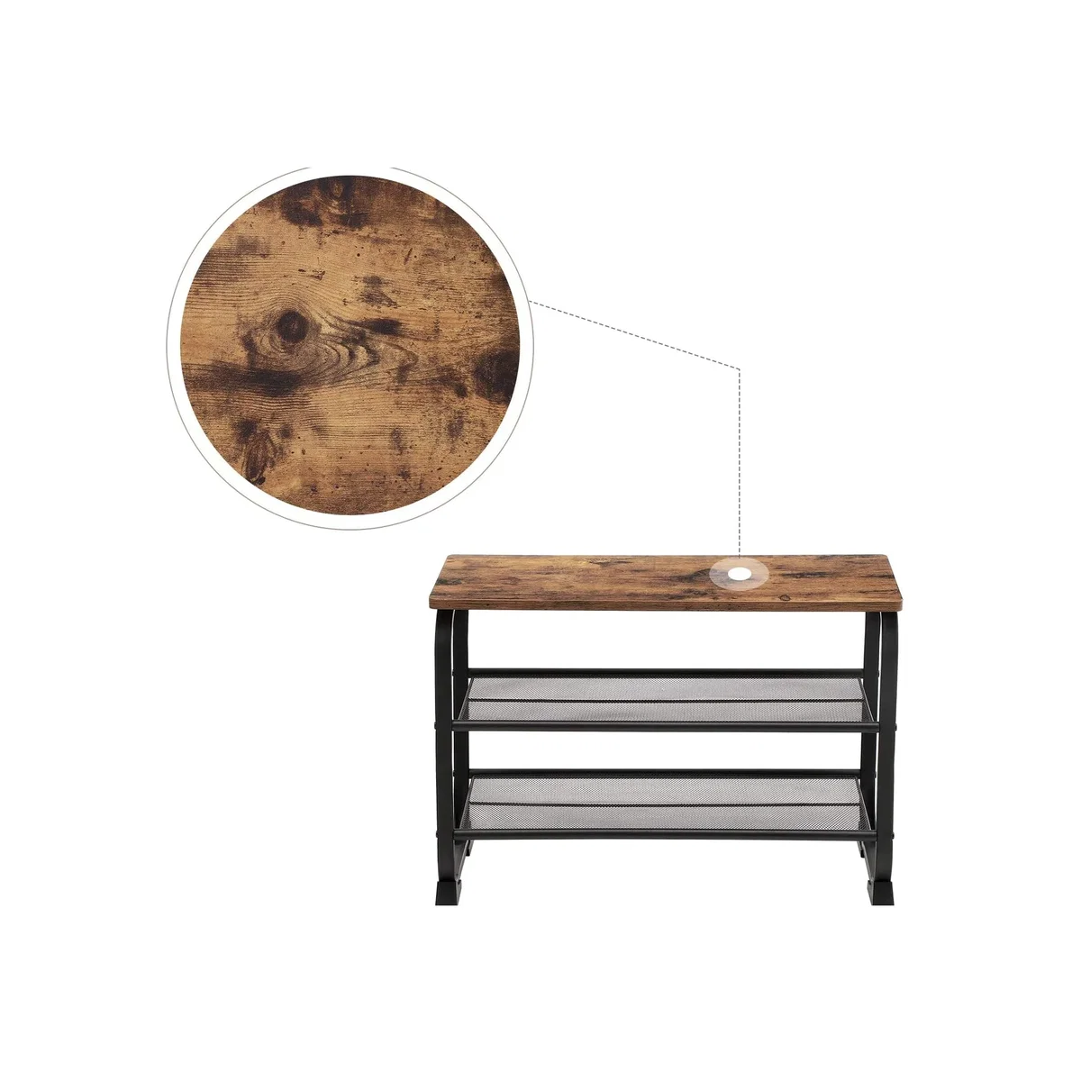 VASAGLE Industrial Shoe Bench with 2 Mesh Shelves - Brown – image 1