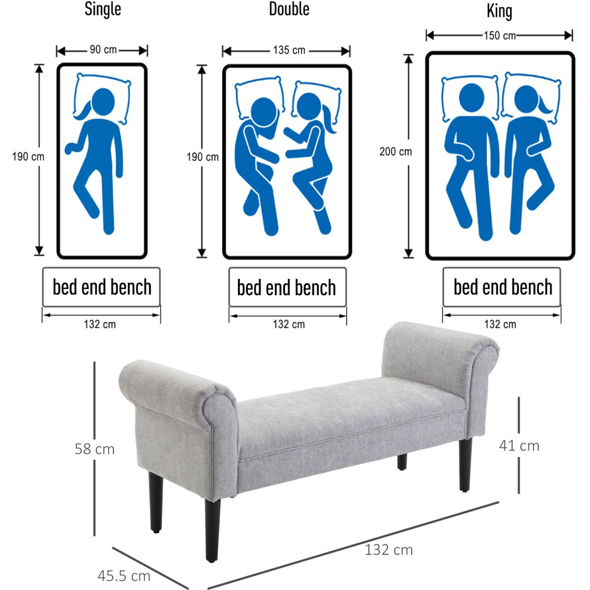 Modern Rolled Arm Bed End Bench - Light Grey – image 3