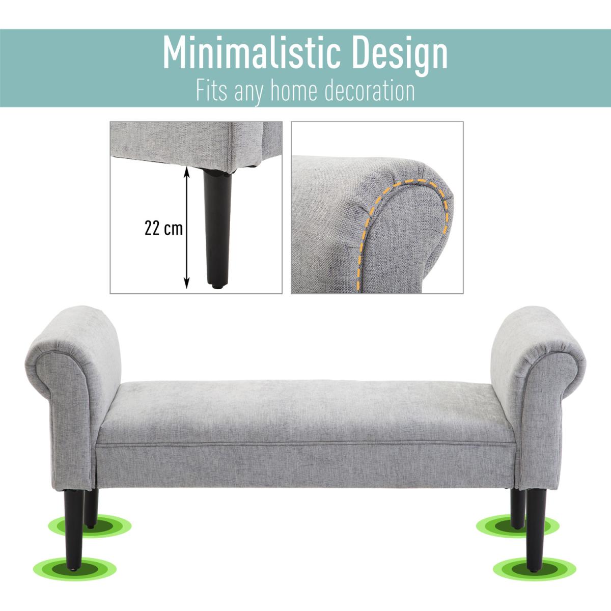 Modern Rolled Arm Bed End Bench - Light Grey – image 4