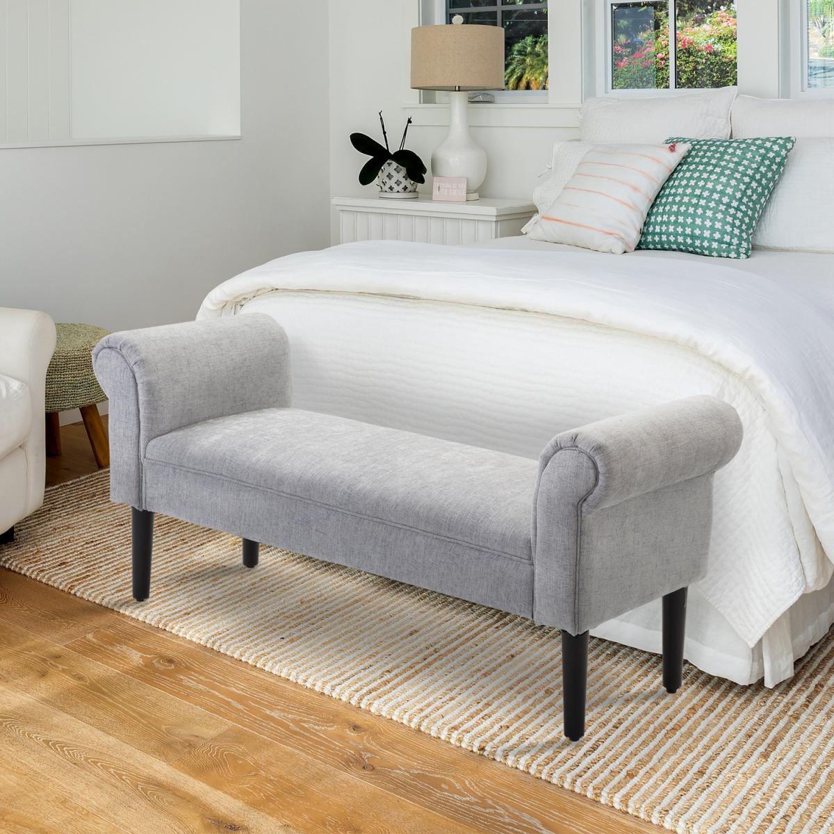Modern Rolled Arm Bed End Bench - Light Grey – image 10