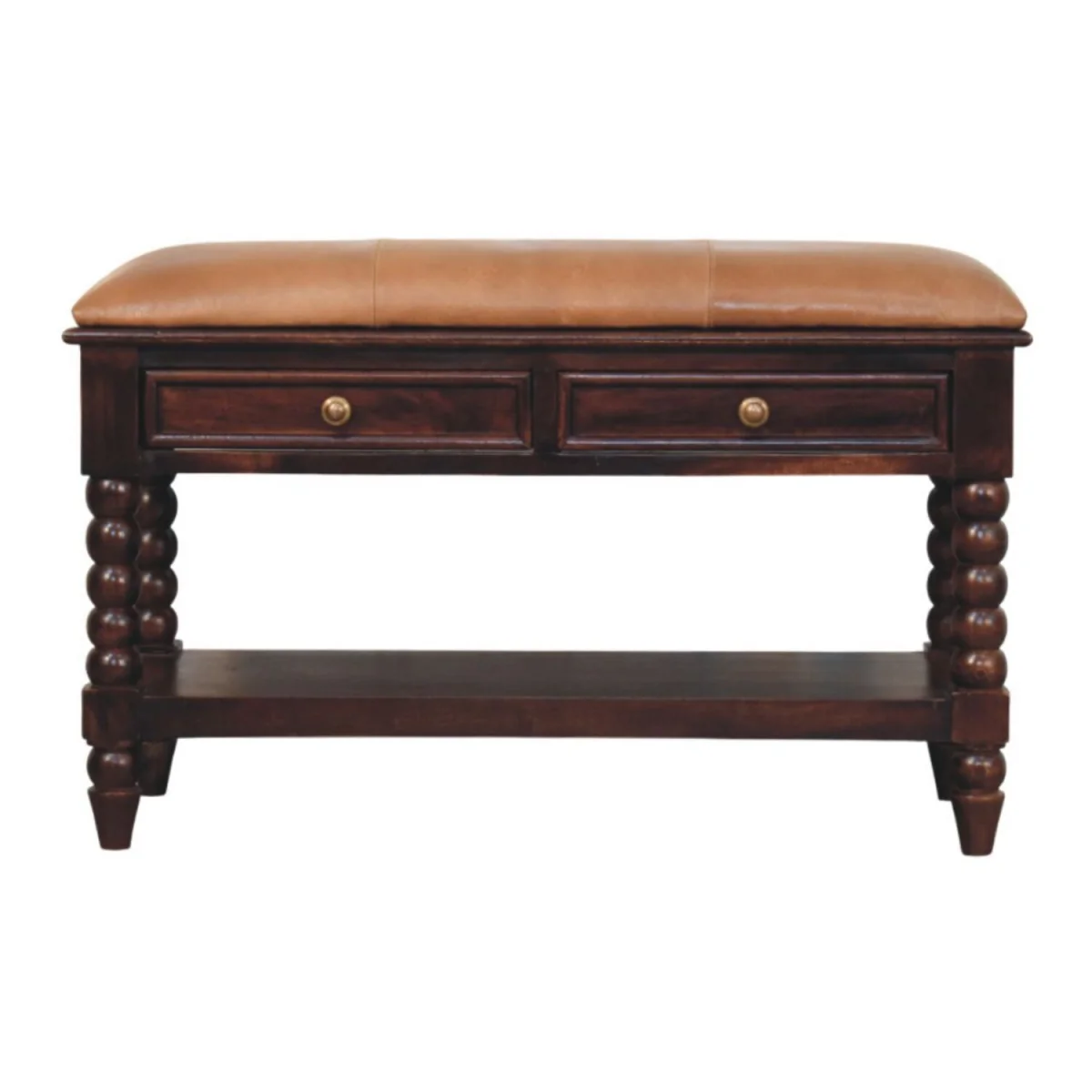 Spindle Winewood Leather Bench – image 2