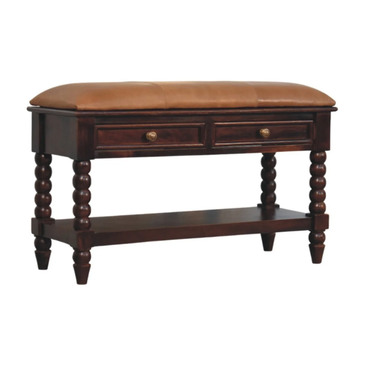 Spindle Winewood Leather Bench – image 3