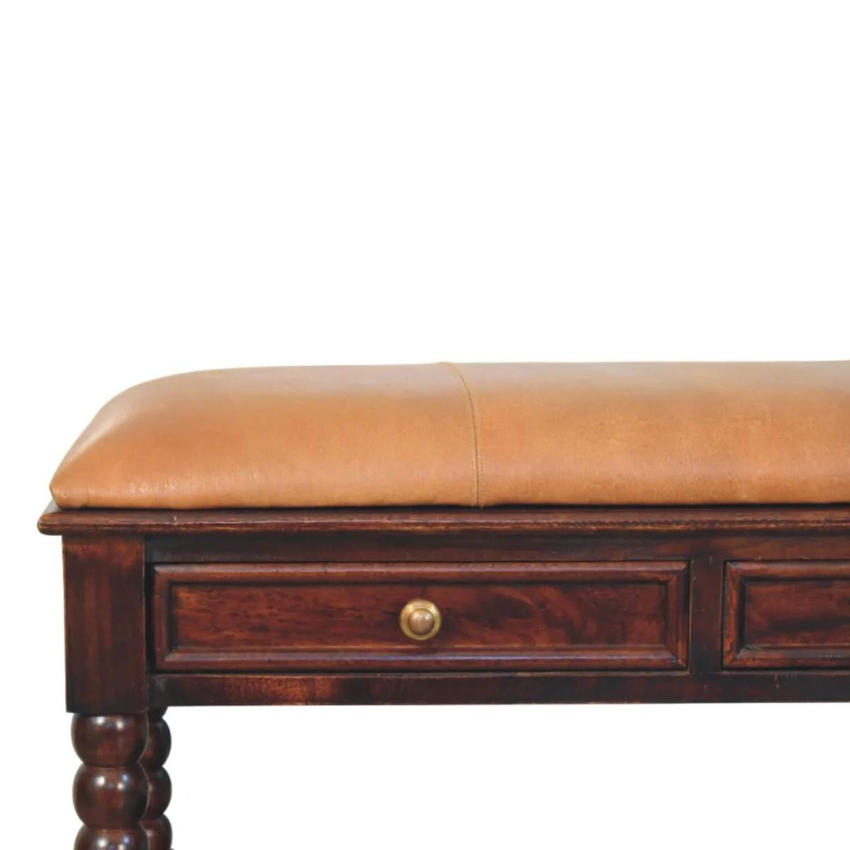 Spindle Winewood Leather Bench – image 5
