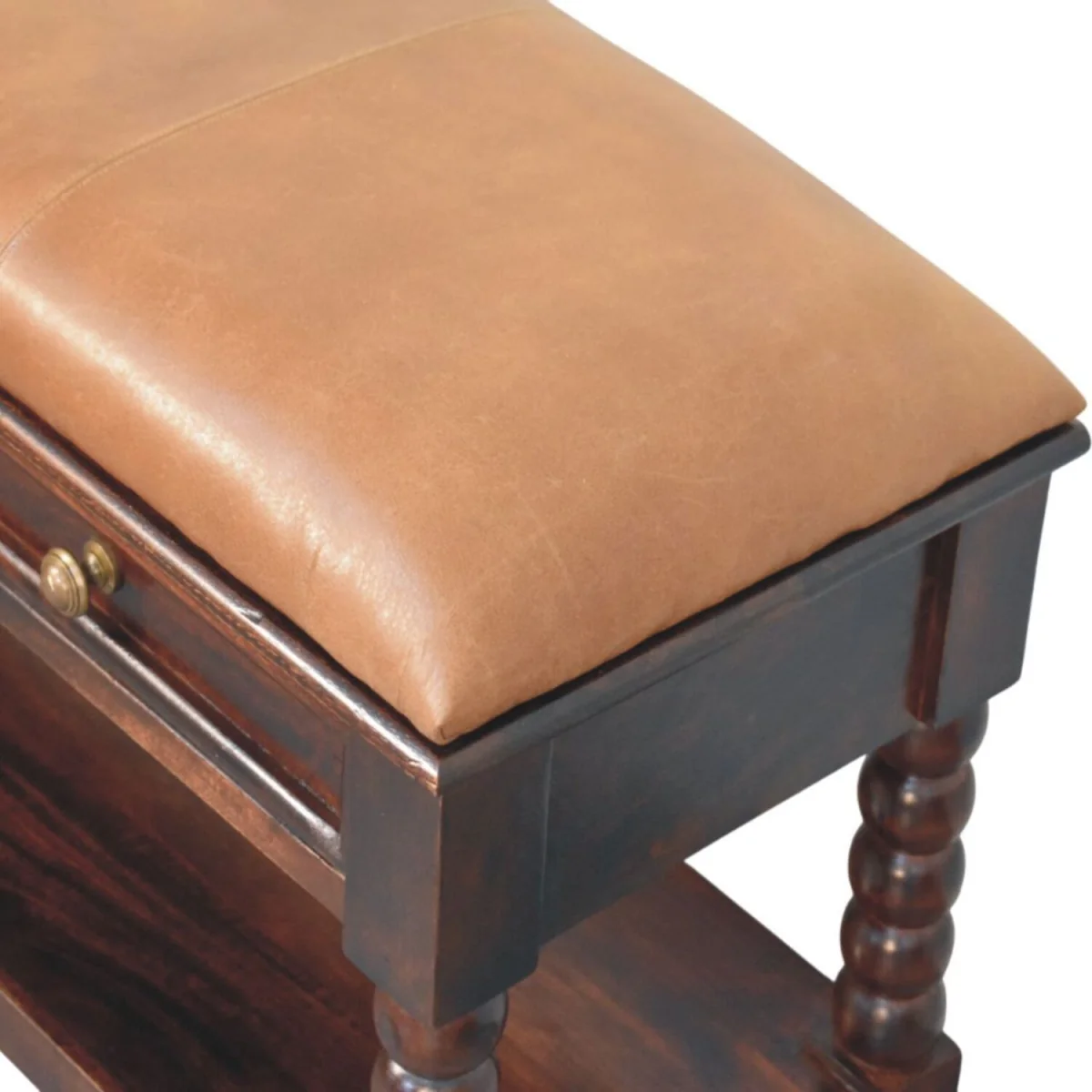 Spindle Winewood Leather Bench – image 6