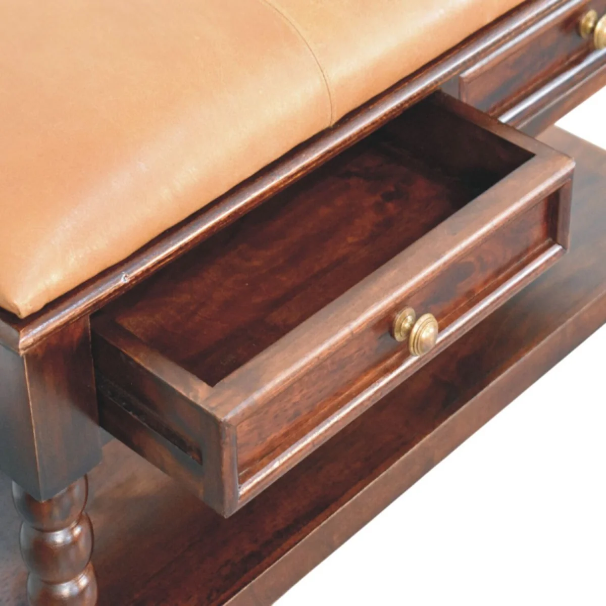 Spindle Winewood Leather Bench – image 7