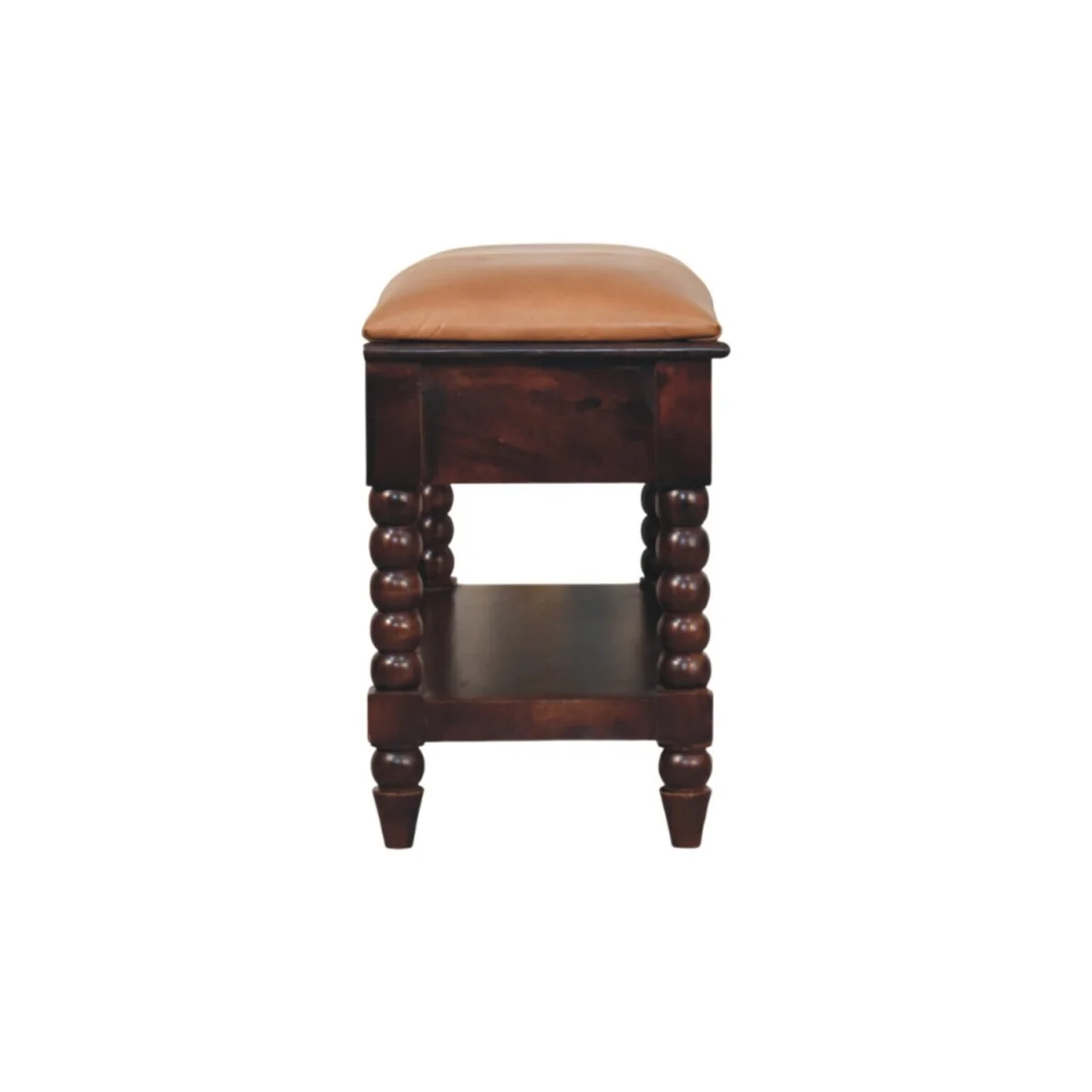 Spindle Winewood Leather Bench – image 9