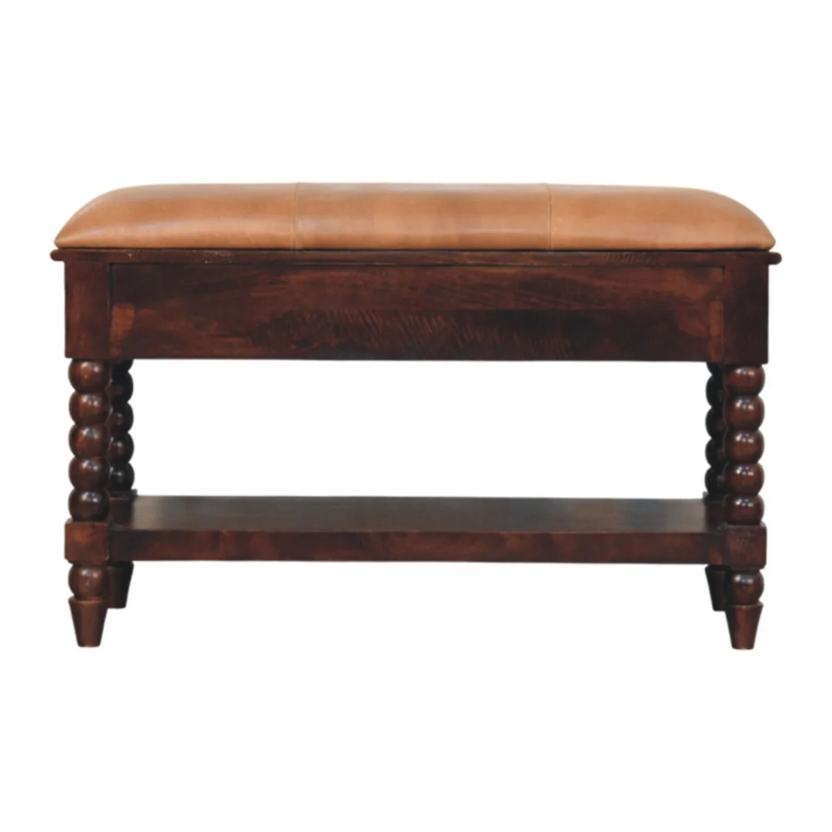 Spindle Winewood Leather Bench – image 10