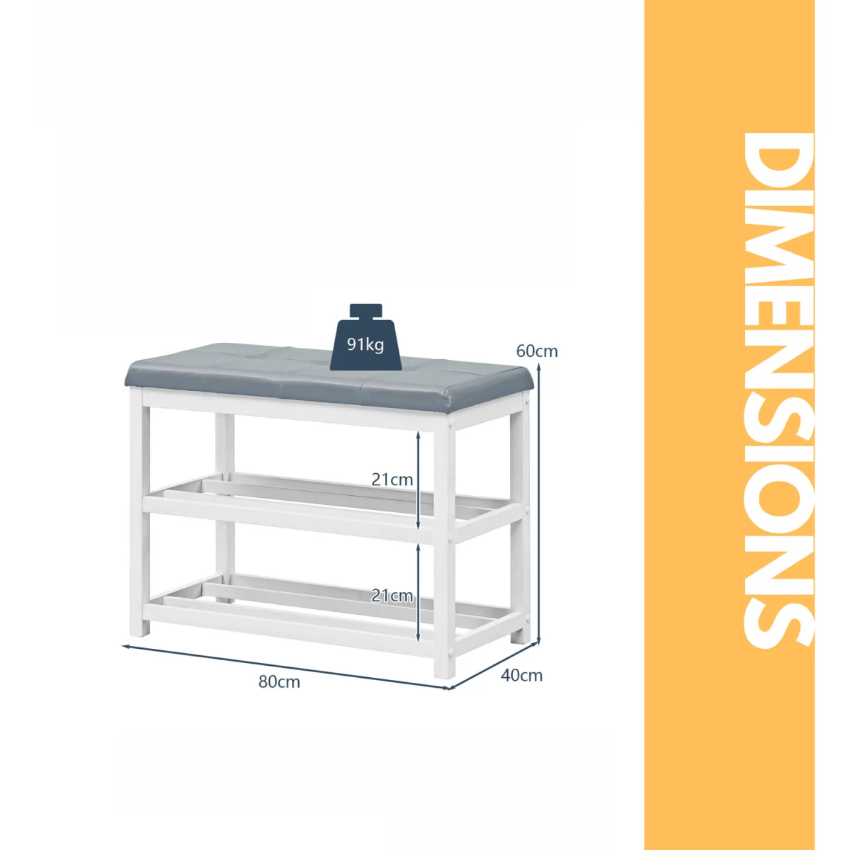 Wooden 2 Tier Shoe Rack Bench - Grey – image 2