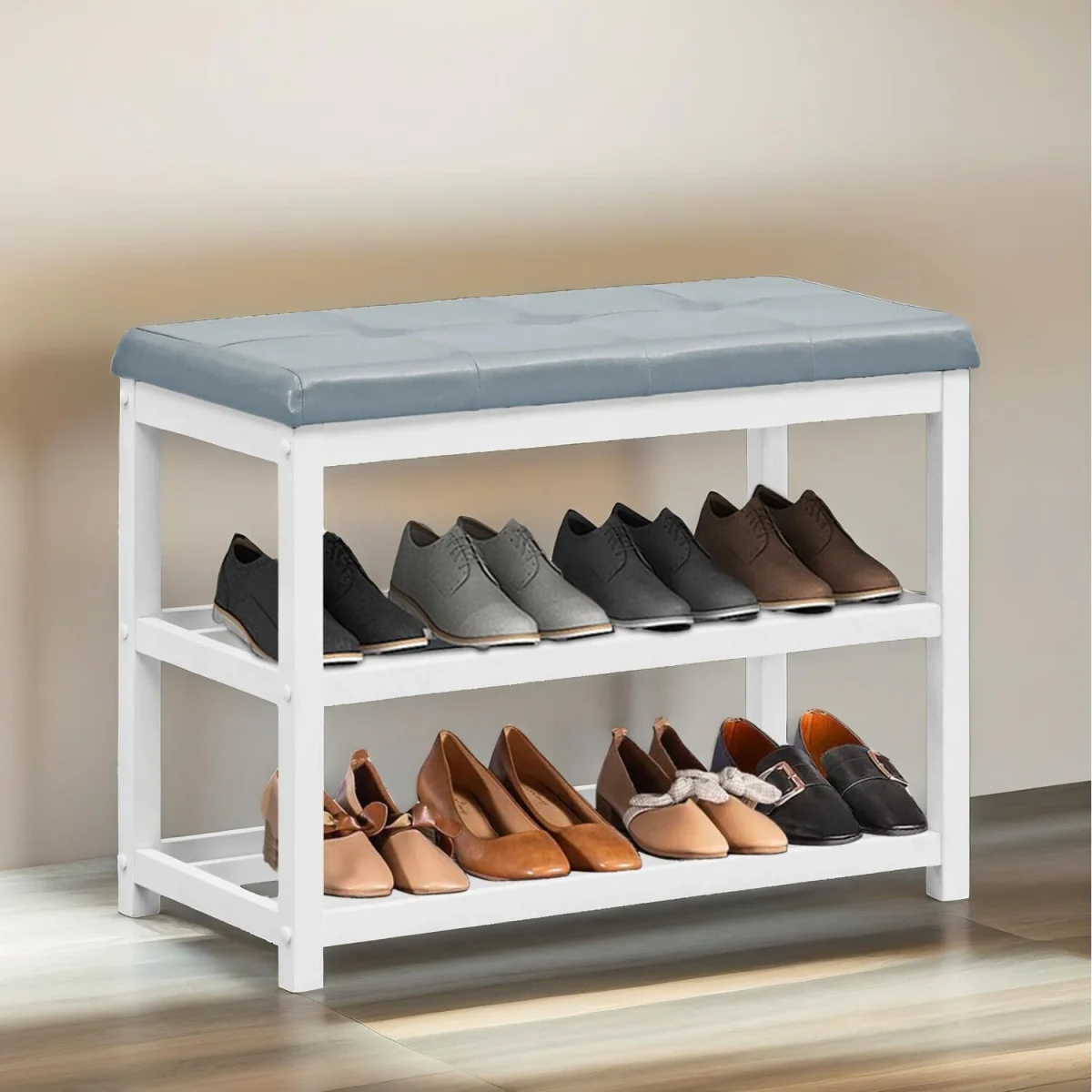 Wooden 2 Tier Shoe Rack Bench - Grey – image 4