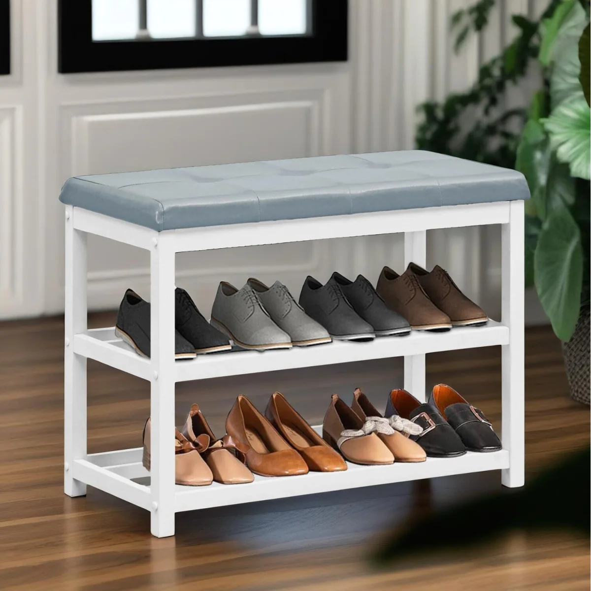Wooden 2 Tier Shoe Rack Bench - Grey – image 5