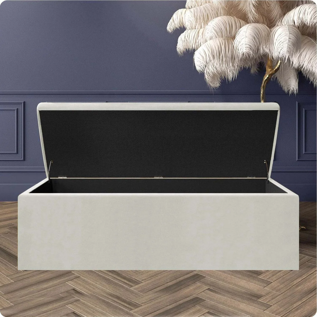 Large Plain Safar Storage Ottoman Box, Plush Velvet Upholstered Deep Storage End of Bed Bench - Burnt Orange Plush Velvet – image 34